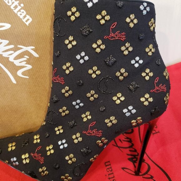 Christian Louboutin SO KATE BOOTY Jacquard Loubi In The Sky Boots Heels - Picture 9 of 14